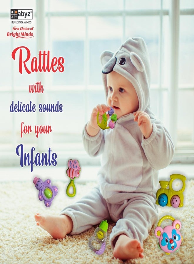 ABYZ Infant Rattles with Gentle Sounds, Colourful Baby Teething Toys 6 Pcs - Image 4