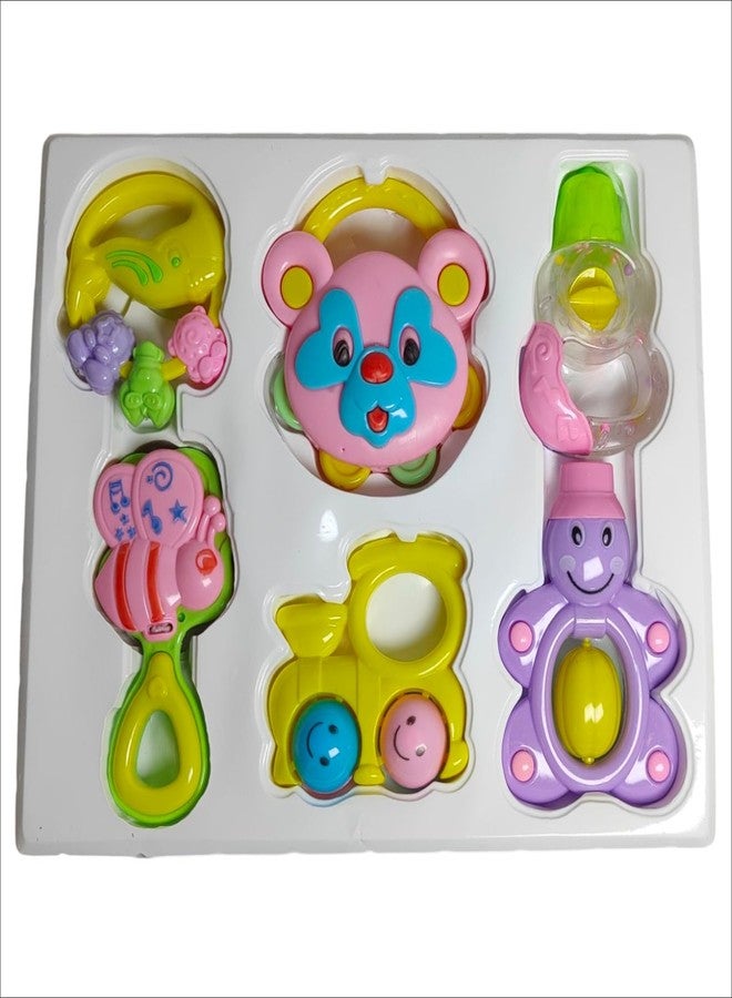 ABYZ Infant Rattles with Gentle Sounds, Colourful Baby Teething Toys 6 Pcs - Image 1