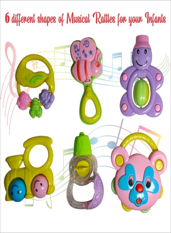 ABYZ Infant Rattles with Gentle Sounds, Colourful Baby Teething Toys 6 Pcs - Image 3