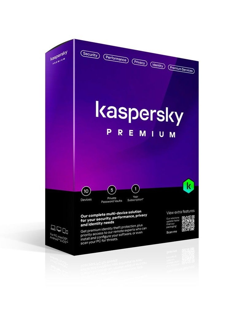 Kaspersky Premium + Customer Support 10 Devices, 1 Year Box w/o CD - KL1047I5KFS 