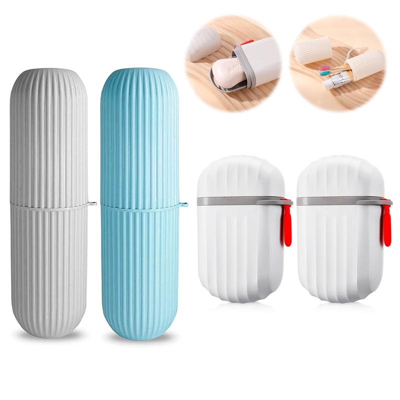 Aseenaa Combo Capsule Shape Plastic Portable Toothbrush Case Holder with Soap Case Holder, Storage Box Container Bathroom Organizer for Travel, Indoor & Outdoor | Pack of 4 | Color : Multicolor - Image 1