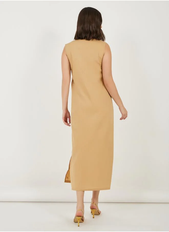 Styli Sleeveless Button Midi Dress
