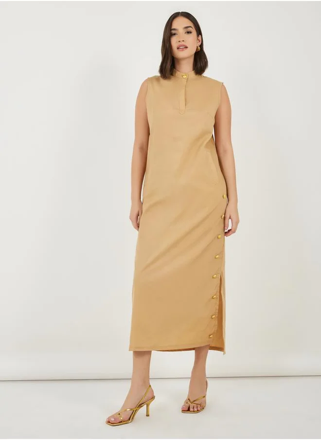 Styli Sleeveless Button Midi Dress