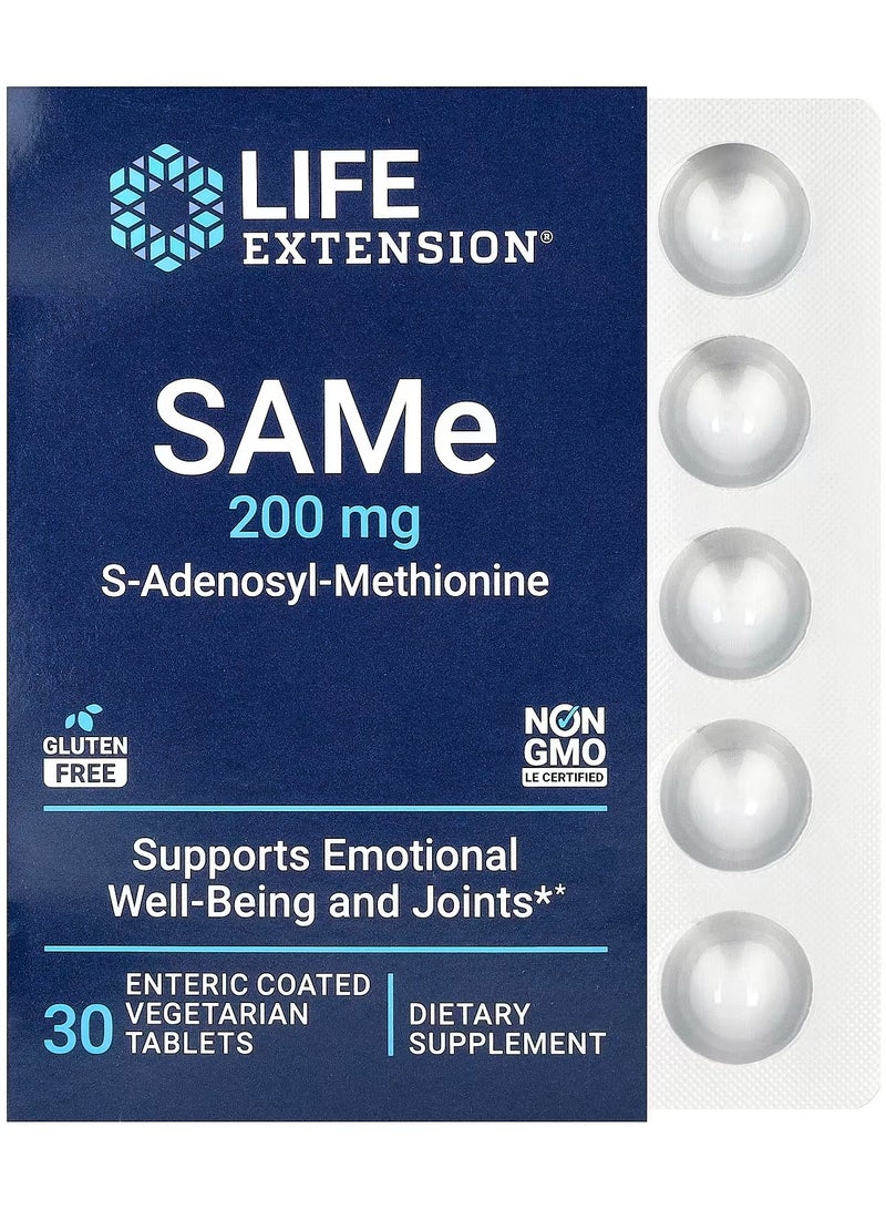 Life Extension, SAMe S-Adenosyl-Methionine, 200 mg, 30 Enteric Coated Vegetarian Tablets
