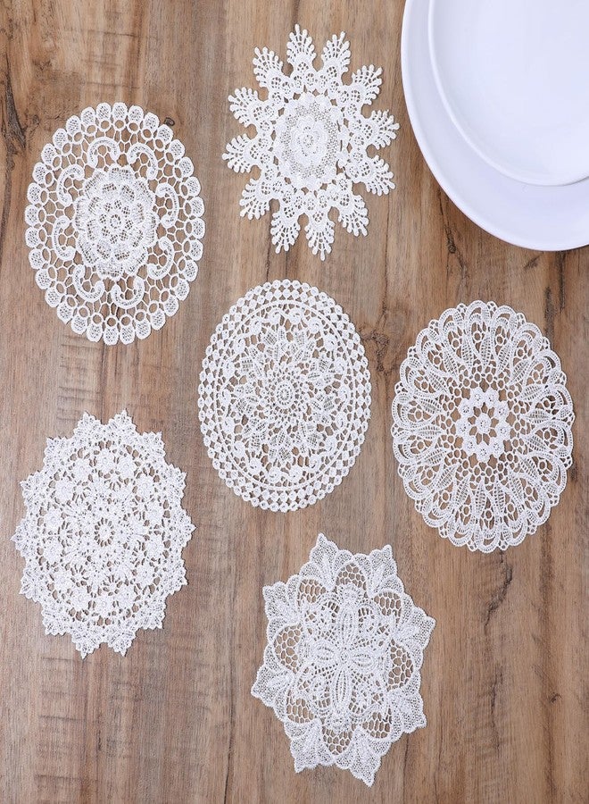 AOZUO 6PCS White Vintage Crochet Doilies, 6 Inch Round Lace Placemats Doilies Handmade Coasters Rustic Table Doilies Decors for Tables Kitchen Dining Room Party Wedding Birthday Dressers Vase(A) - Image 1