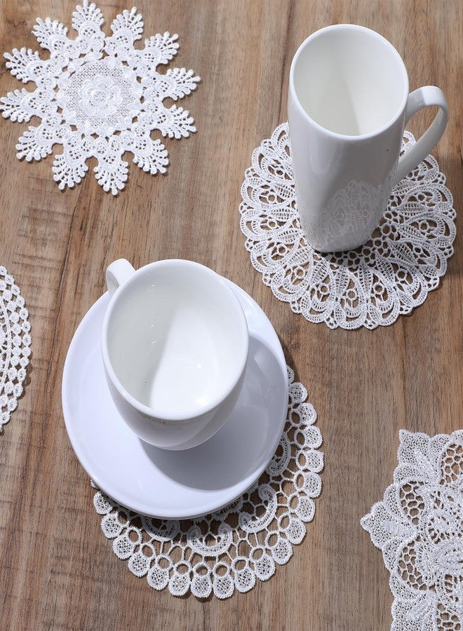 AOZUO 6PCS White Vintage Crochet Doilies, 6 Inch Round Lace Placemats Doilies Handmade Coasters Rustic Table Doilies Decors for Tables Kitchen Dining Room Party Wedding Birthday Dressers Vase(A) - Image 3