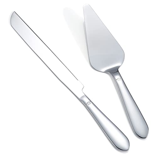 Eisinly Cake Cutting Set for Wedding, Elegant Cake Knife and Server Set with Thickened Stainless Steel Rounded Edges, Cake Cutter and Pie Spatula for Birthday Anniversary, 2 Pcs, Silver - Image 1