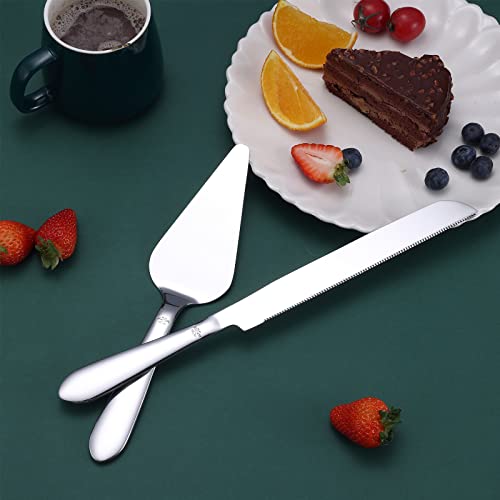 Eisinly Cake Cutting Set for Wedding, Elegant Cake Knife and Server Set with Thickened Stainless Steel Rounded Edges, Cake Cutter and Pie Spatula for Birthday Anniversary, 2 Pcs, Silver - Image 3