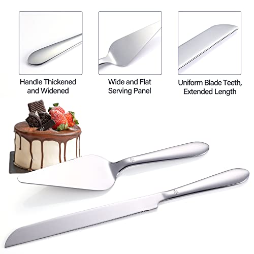 Eisinly Cake Cutting Set for Wedding, Elegant Cake Knife and Server Set with Thickened Stainless Steel Rounded Edges, Cake Cutter and Pie Spatula for Birthday Anniversary, 2 Pcs, Silver - Image 5