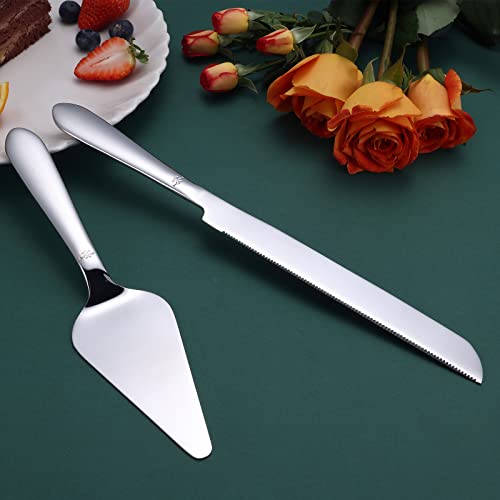 Eisinly Cake Cutting Set for Wedding, Elegant Cake Knife and Server Set with Thickened Stainless Steel Rounded Edges, Cake Cutter and Pie Spatula for Birthday Anniversary, 2 Pcs, Silver - Image 2
