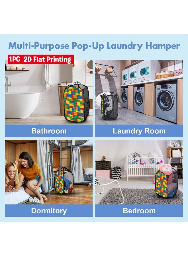 Pop Up Hamper - سلة الغسيل القابلة للطي ، تصميم منبثق وقابل للطي - نسيج مقاوم للماء دائم للملابس القذرة والألعاب والمناشف - مثالي للنوم وغرفة النوم وحضانة الأطفال ، لوحة الشيكر الملونة - Image 3