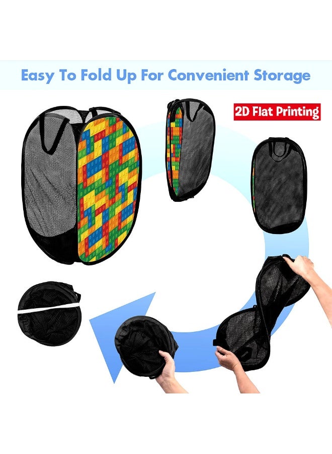 Pop Up Hamper - سلة الغسيل القابلة للطي ، تصميم منبثق وقابل للطي - نسيج مقاوم للماء دائم للملابس القذرة والألعاب والمناشف - مثالي للنوم وغرفة النوم وحضانة الأطفال ، لوحة الشيكر الملونة - Image 4