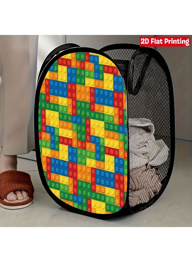 Pop Up Hamper - سلة الغسيل القابلة للطي ، تصميم منبثق وقابل للطي - نسيج مقاوم للماء دائم للملابس القذرة والألعاب والمناشف - مثالي للنوم وغرفة النوم وحضانة الأطفال ، لوحة الشيكر الملونة - Image 5
