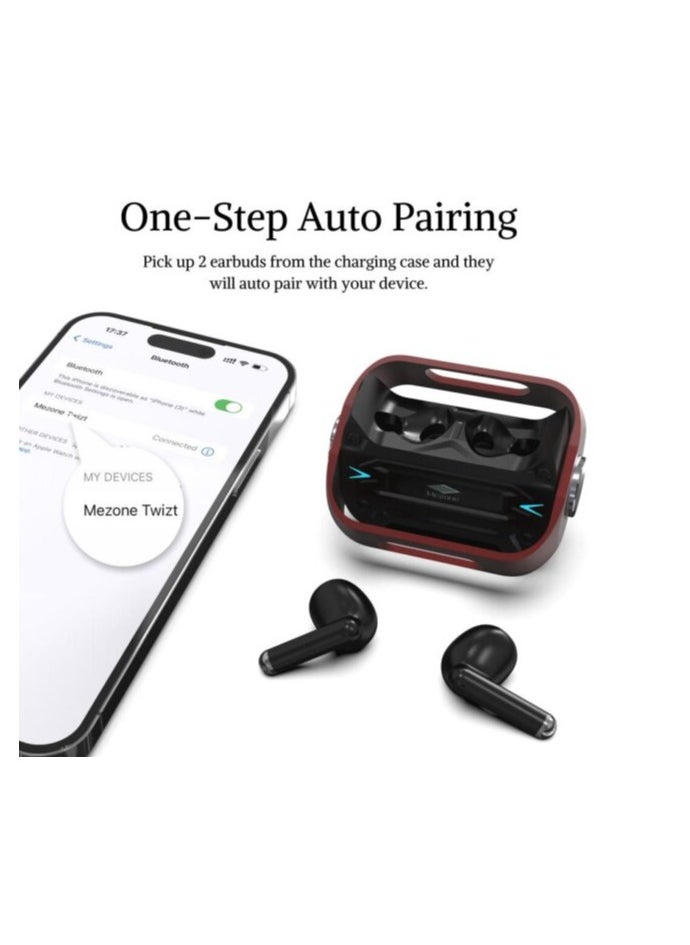 Mezone Twizt ENC True Wireless Gaming Earbuds with LED, Smart Touch Control & Hifi Stereo Sound Earphones Black  - Image 2