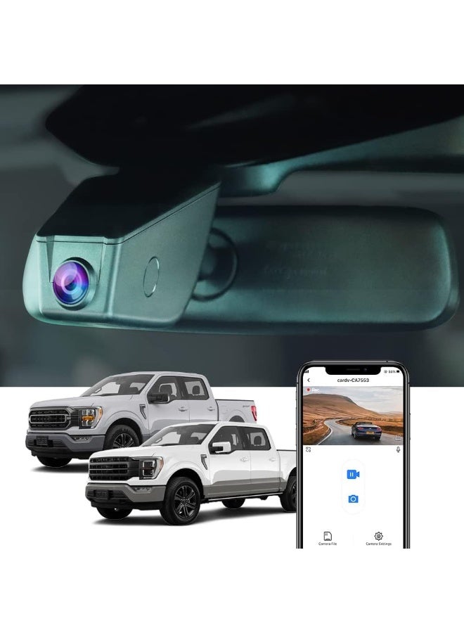 FITCAMX كاميرا FITCAMX 4K للسيارة، بتصميم مطابق للمواصفات الأصلية، مناسبة لسيارات فورد F-150 موديلات 2021 و2022 و2023، تدعم بطاقة ذاكرة 64 جيجابايت، فيديو فائق الوضوح 2160P، خاصية كشف التصادم، اتصال واي فاي مدمج وتطبيق، تسجيل متواصل، مستشعر تسارع، رؤية ليلية، سهلة التركيب والتشغيل - Image 1