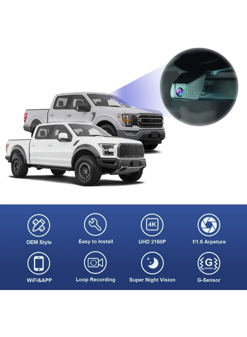FITCAMX كاميرا FITCAMX 4K للسيارة، بتصميم مطابق للمواصفات الأصلية، مناسبة لسيارات فورد F-150 موديلات 2021 و2022 و2023، تدعم بطاقة ذاكرة 64 جيجابايت، فيديو فائق الوضوح 2160P، خاصية كشف التصادم، اتصال واي فاي مدمج وتطبيق، تسجيل متواصل، مستشعر تسارع، رؤية ليلية، سهلة التركيب والتشغيل - Image 4