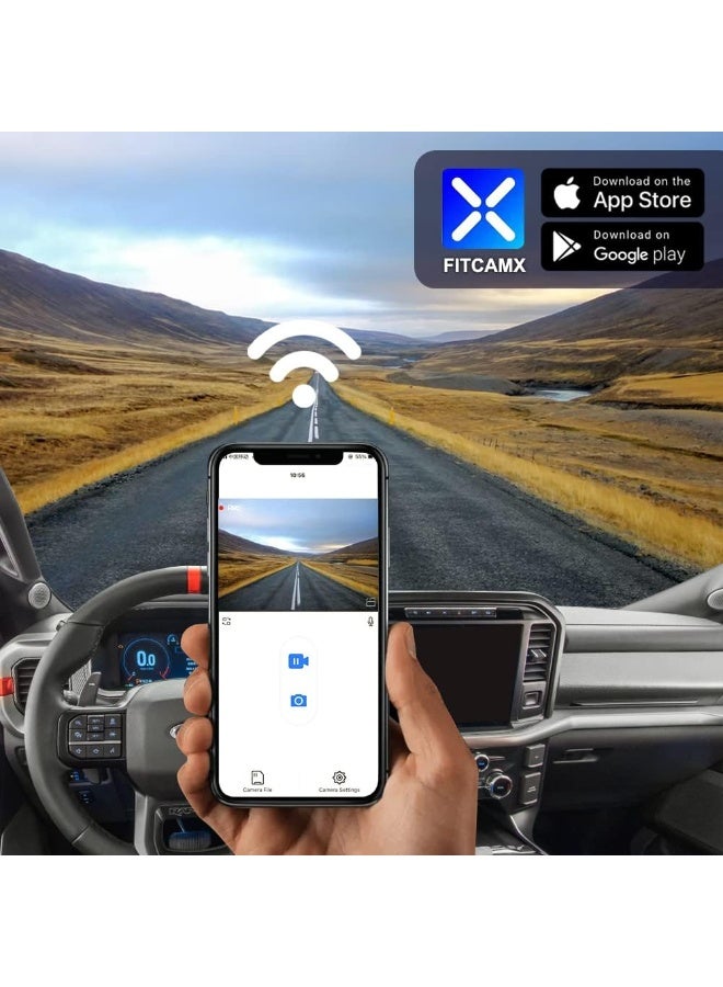 FITCAMX كاميرا FITCAMX 4K للسيارة، بتصميم مطابق للمواصفات الأصلية، مناسبة لسيارات فورد F-150 موديلات 2021 و2022 و2023، تدعم بطاقة ذاكرة 64 جيجابايت، فيديو فائق الوضوح 2160P، خاصية كشف التصادم، اتصال واي فاي مدمج وتطبيق، تسجيل متواصل، مستشعر تسارع، رؤية ليلية، سهلة التركيب والتشغيل - Image 3