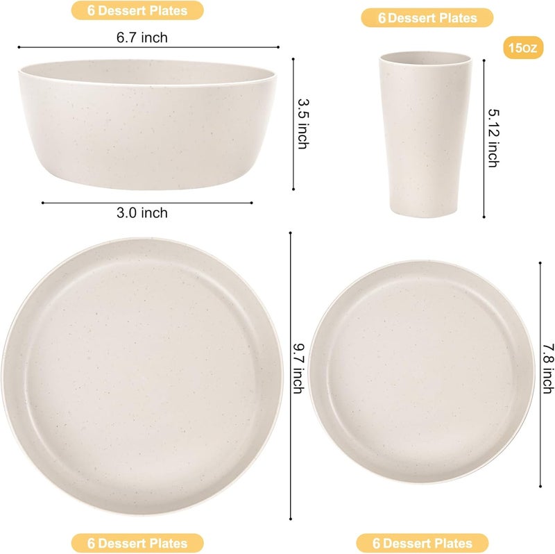 ejonirinjonir EI 24pcs Wheat Straw Dinnerware SetBeige Wheat Straw PlatesPlastic Plates Reusable UnbreakableDeep Dinner Hard Premium Plastic PlatesKitchen Plates for CampingPicnincFamily Dinner - Image 2