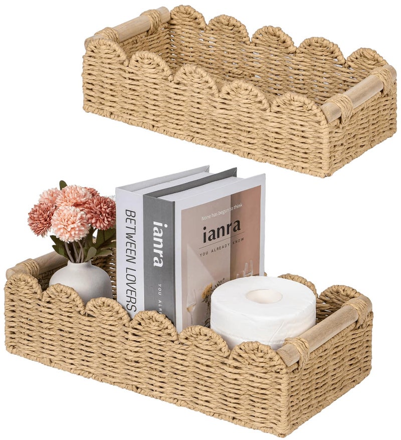 CubesLand Toilet Paper Storage Basket, Scalloped Edge Shelves Basket for Organizing for Over Toilet Tank Storage, Home Decor Baskets for Shelf, Countertop, Living Room, Bedroom, Handwoven, Beige - Image 1