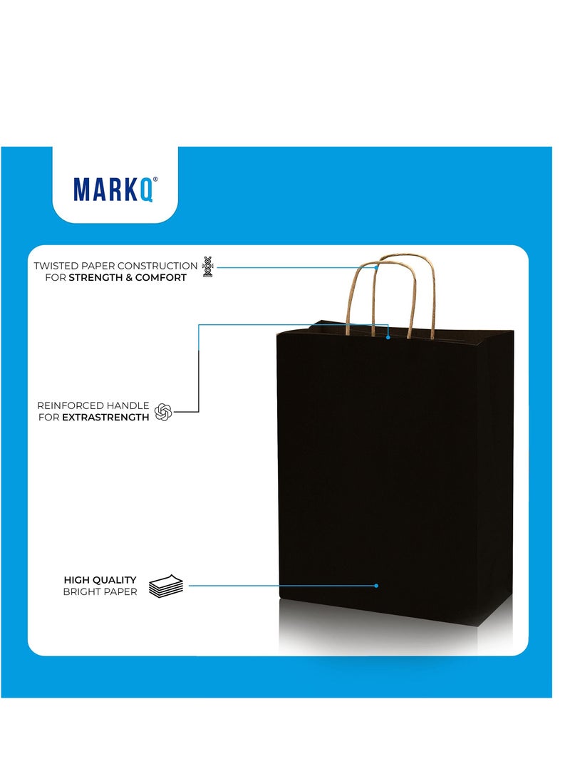 MARKQ - Black Paper bags with handles 42 x 31 x 12 cm Large Kraft Gift bags for Birthday Party Favors, Candy, Weddings, Merchandise, Christmas (12 Bags) - Image 1