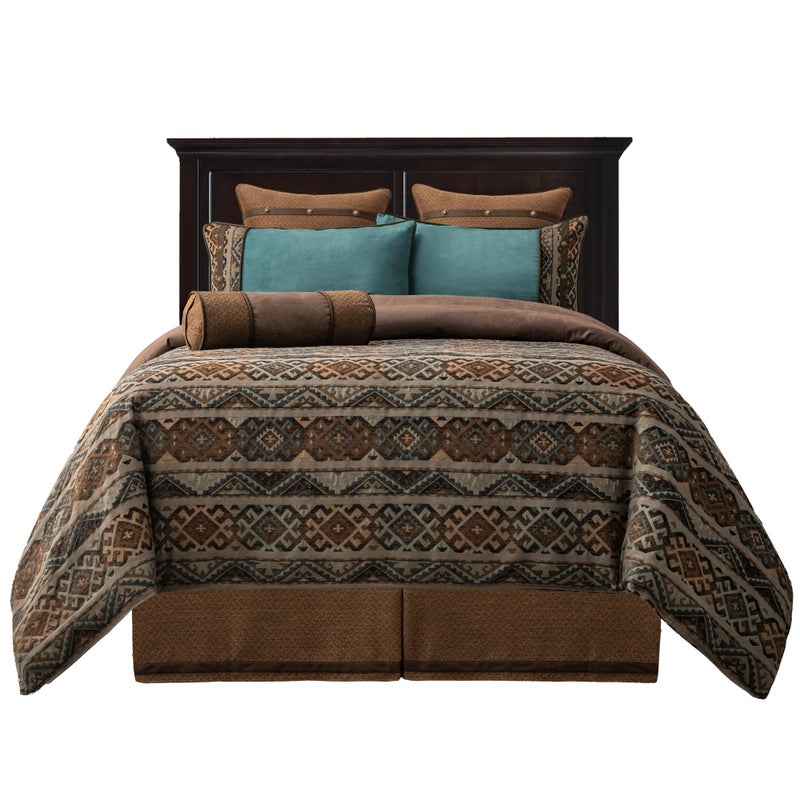 Paseo Road Paseo Road by HiEnd Accents Rio Grande 7 Piece Duvet Cover Set Super King Brown Faux Leather Southwestern Luxury Bedding Set 1 Duvet 1 Bed Skirt 2 Pillow Shams 2 Euro Shams 1 Neckroll Pillow 