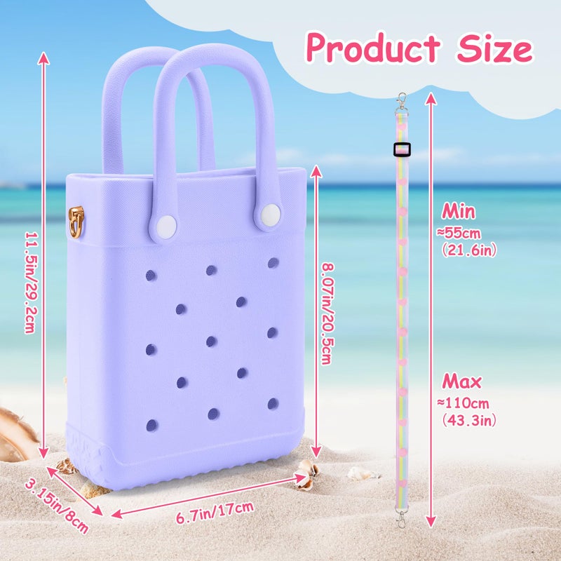 BKFOLIUM Mini Rubber Tote Bag, EVA Beach Tote with 30 Charms, Cute Bag for Little Girl & Women with Adjustable Shoulder Strap (Purple) - Image 3