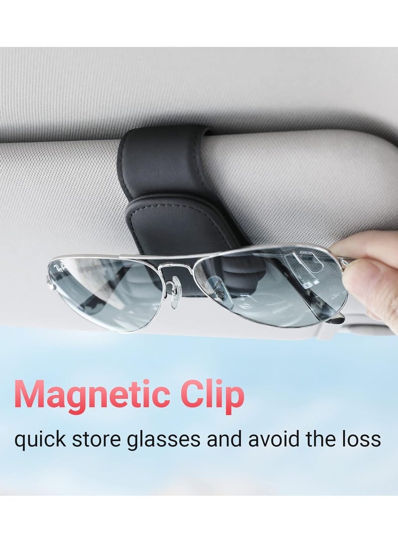 QIBANG 2pcs Sunglass Holder for Car Visor Sunglasses Clip Magnetic Leather Glasses Eyeglass Holder Truck Car Interior Accessories Universal for Woman Man -Black - Image 2