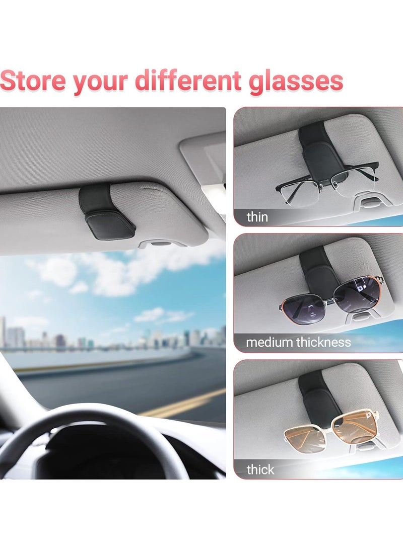 QIBANG 2pcs Sunglass Holder for Car Visor Sunglasses Clip Magnetic Leather Glasses Eyeglass Holder Truck Car Interior Accessories Universal for Woman Man -Black - Image 3