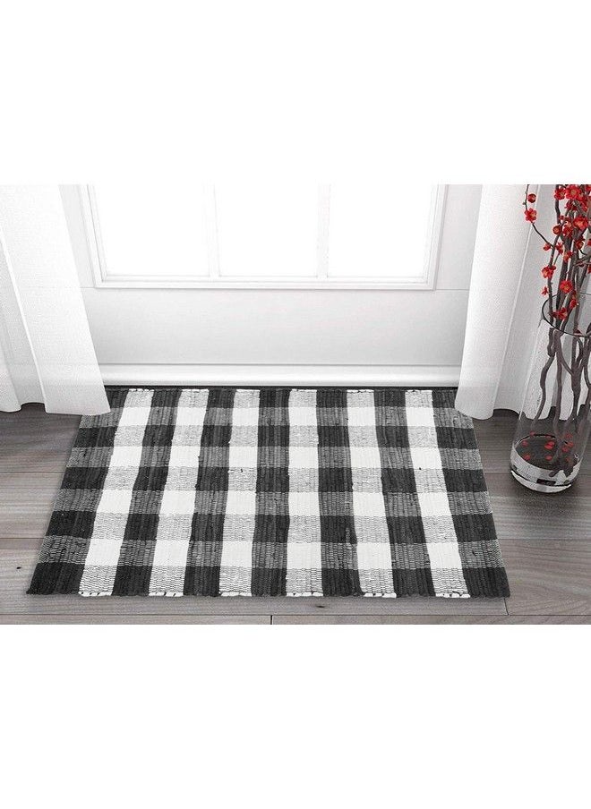 GLAMBURG - Cotton Buffalo Check Plaid Rugs Washable Handwoven Checkered Rug Welcome Door Mat 22X34 Rug For Kitchen Bathroom Outdoor Porch Laundry Living Room Farmhouse Reversible Rag Rug Black White - Image 1