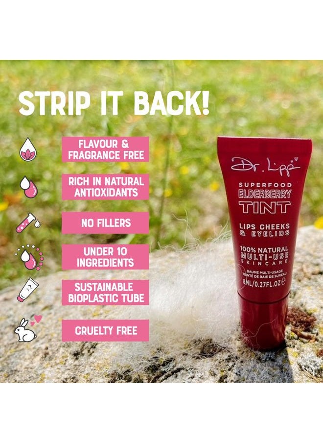 DR. LIPP - Dr. Lipp Superfood Lip Tint Elderberry 8ml – 4-in-ONE Ultra Moisturising Tinted Lip Balm, Lip Gloss, Cheek Blush & Glossy Eyeshadow – 100% Natural – Fragrance & Cruelty Free - Image 1