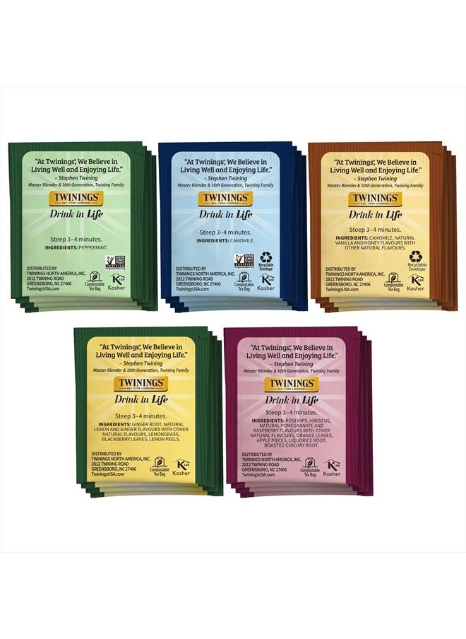 Twinings Herbal Tea Variety Pack, 20 Count (Pack of 6), Formerly Assorted Herbal, Includes 5 Flavours, Naturally Caffeine-Free, Enjoy Hot or Iced | Packaging May Vary  - Image 5