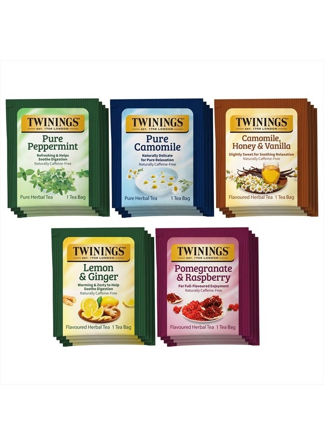 Twinings Herbal Tea Variety Pack, 20 Count (Pack of 6), Formerly Assorted Herbal, Includes 5 Flavours, Naturally Caffeine-Free, Enjoy Hot or Iced | Packaging May Vary  - Image 4