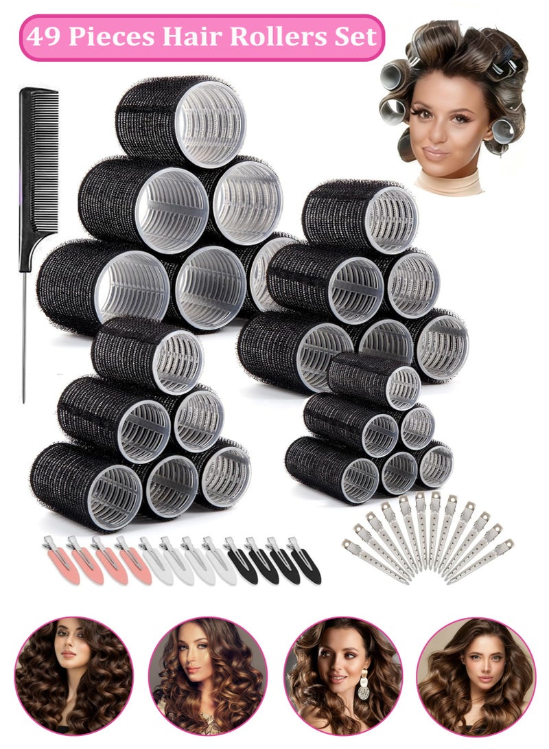 ثمانية فيبيهاوس مجموعة من 49 قطعة من بكرات الشعر، 60 بكرة شعر مقاس 46 و36 و25 ملم للشعر الطويل والمتوسط والقصير، بكرات شعر ذاتية التثبيت مع 24 قطعة من مشابك الشعر ومشط واحد، بكرات شعر بدون حرارة بأربعة أحجام (6 كبيرة جدًا/6 كبيرة/6 متوسطة/6 صغيرة) - Image 1
