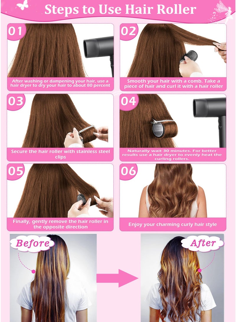 ثمانية فيبيهاوس مجموعة من 49 قطعة من بكرات الشعر، 60 بكرة شعر مقاس 46 و36 و25 ملم للشعر الطويل والمتوسط والقصير، بكرات شعر ذاتية التثبيت مع 24 قطعة من مشابك الشعر ومشط واحد، بكرات شعر بدون حرارة بأربعة أحجام (6 كبيرة جدًا/6 كبيرة/6 متوسطة/6 صغيرة) - Image 5