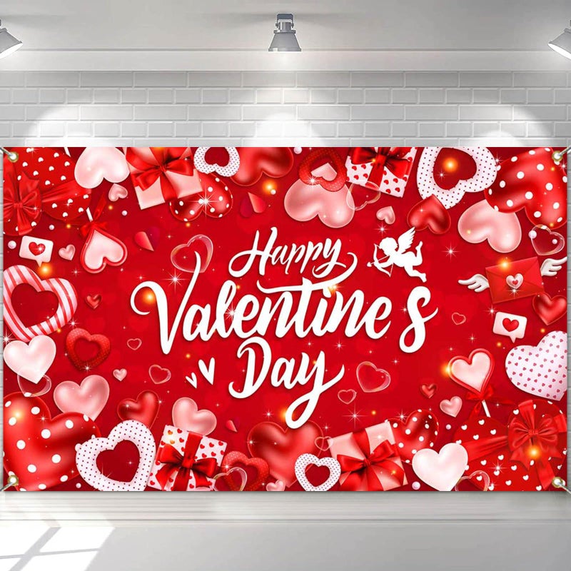Mocsicka Happy Valentines Day Banner Backdrop Romantic Hearts Love Cupid Valentines Day Party Banner Decorations Sweet Couple Red Love Photography Backgrounds (6x3.6ft) - Image 4