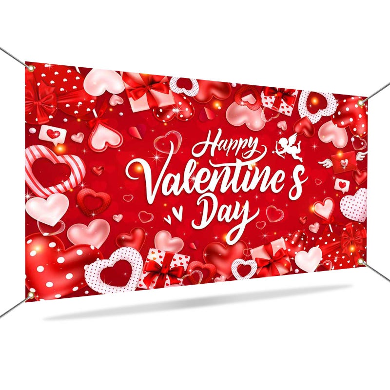 Mocsicka Happy Valentines Day Banner Backdrop Romantic Hearts Love Cupid Valentines Day Party Banner Decorations Sweet Couple Red Love Photography Backgrounds (6x3.6ft) - Image 5