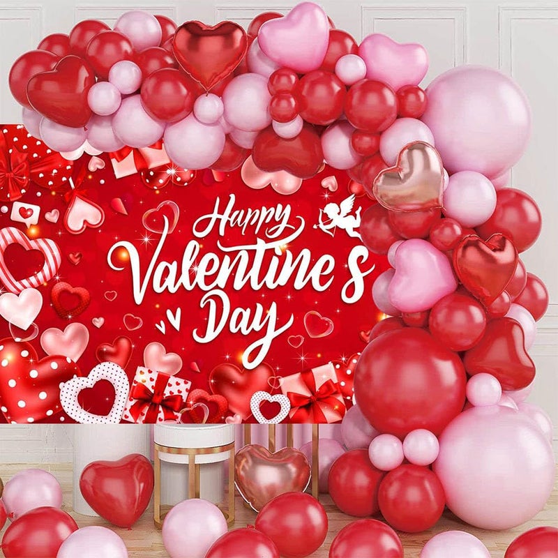 Mocsicka Happy Valentines Day Banner Backdrop Romantic Hearts Love Cupid Valentines Day Party Banner Decorations Sweet Couple Red Love Photography Backgrounds (6x3.6ft) - Image 3