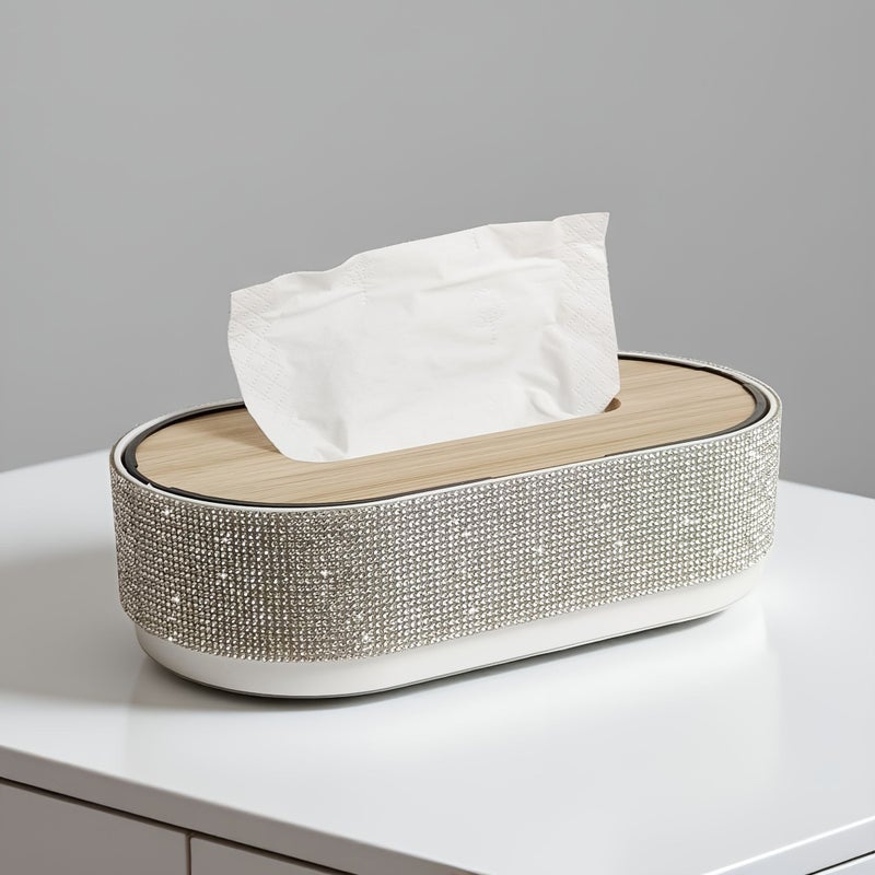 Silver Rhinestone Luxury Tissue Box Storage Premium Home Gift Sparkling Handmade - Image 3