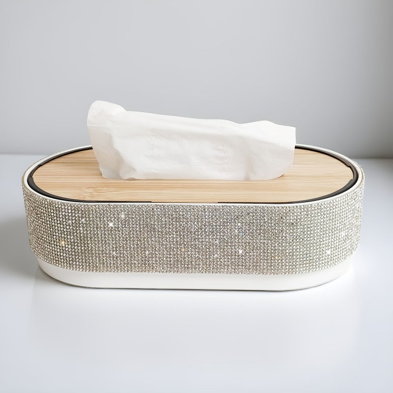 Silver Rhinestone Luxury Tissue Box Storage Premium Home Gift Sparkling Handmade - Image 2