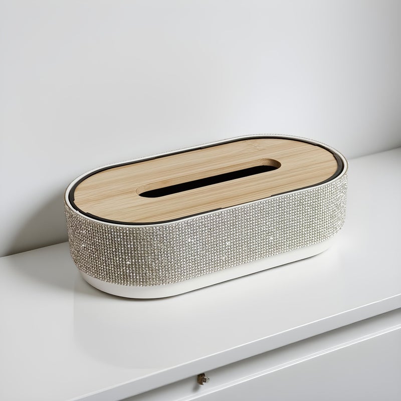 Silver Rhinestone Luxury Tissue Box Storage Premium Home Gift Sparkling Handmade - Image 1
