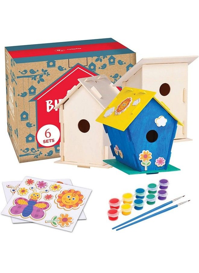 Neliblu - 12 Wooden Birdhouses Crafts For Girls And Boys Kids Bulk Arts And Crafts Set 12 Diy Unfinished Wood Birdhouse Kits 12 Paint Strips 12 Paintbrushes & Stickers For Children To Build & Paint - Image 1