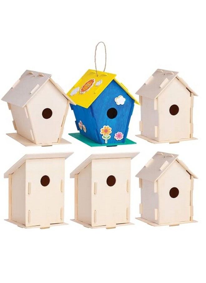 Neliblu - 12 Wooden Birdhouses Crafts For Girls And Boys Kids Bulk Arts And Crafts Set 12 Diy Unfinished Wood Birdhouse Kits 12 Paint Strips 12 Paintbrushes & Stickers For Children To Build & Paint - Image 1