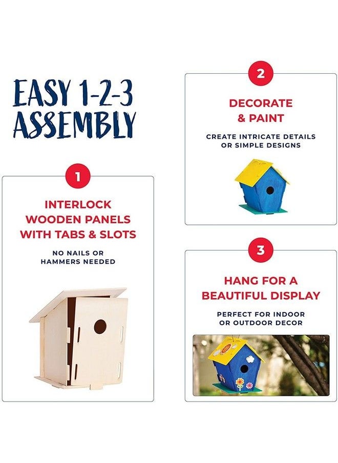 Neliblu - 12 Wooden Birdhouses Crafts For Girls And Boys Kids Bulk Arts And Crafts Set 12 Diy Unfinished Wood Birdhouse Kits 12 Paint Strips 12 Paintbrushes & Stickers For Children To Build & Paint - Image 1
