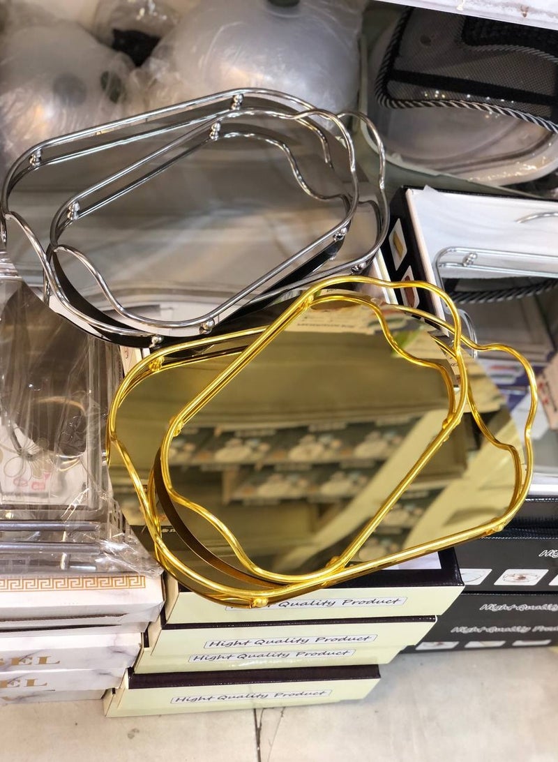 طقم صوانى تقديم مرايا بيضاوي  بألوان جميله و مختلفه غير قابل للصدأ شيك جدا في التقديم لمعان مرايا  الطقم قطعتين بأحجام تناسب كافه أحتياجاتك طقم صواني تقديم استيل مرايه علي المغناطيس - Image 3