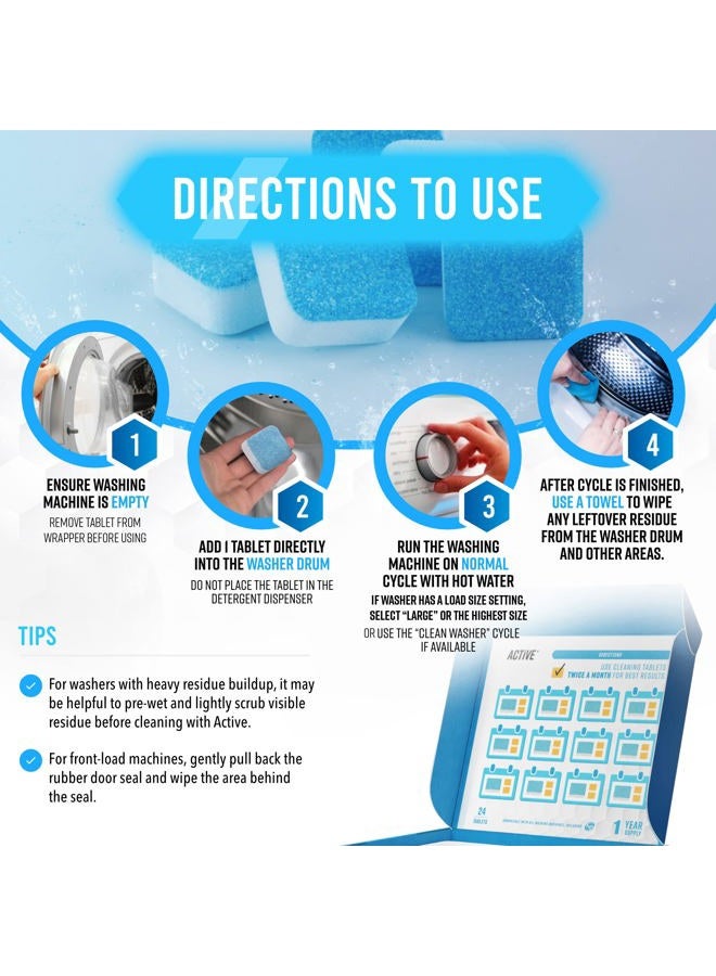 Active Washing Machine Cleaner Descaler 24 Pack - Deep Cleaning Tablets For HE Front Loader & Top Load Washer, Septic Safe Eco-Friendly Deodorizer, Clean Inside Drum And Laundry Tub Seal 12 Month Supply - Image 4