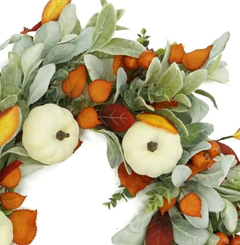 AMF0RESJ Artificial Fall Wreaths for Front Door Autumn Pumpkin Wreath with Pumpkin,Berry,Mixed Leaves for Farmhouse Indoor Outdoor Porch Window Wall Door Decoration - Image 4
