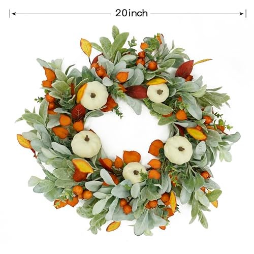 AMF0RESJ Artificial Fall Wreaths for Front Door Autumn Pumpkin Wreath with Pumpkin,Berry,Mixed Leaves for Farmhouse Indoor Outdoor Porch Window Wall Door Decoration - Image 2