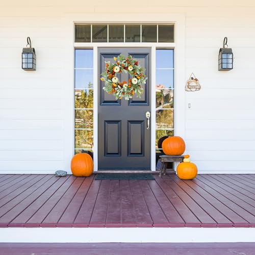AMF0RESJ Artificial Fall Wreaths for Front Door Autumn Pumpkin Wreath with Pumpkin,Berry,Mixed Leaves for Farmhouse Indoor Outdoor Porch Window Wall Door Decoration - Image 3
