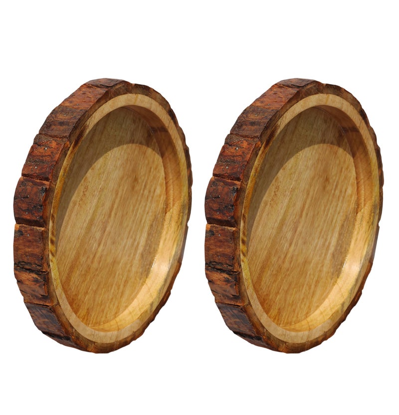CRAFTCASTLE Beautiful Table Decor Round Shape Wooden Serving Tray and Platter for Home and Kitchen 10x10x1.5 Inches (Natural 2 Pcs) - Image 1