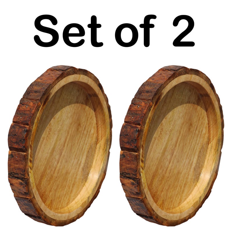 CRAFTCASTLE Beautiful Table Decor Round Shape Wooden Serving Tray and Platter for Home and Kitchen 10x10x1.5 Inches (Natural 2 Pcs) - Image 5